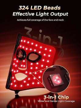 7-in-1 Red Light Therapy for Face & Neck, Skin-Friendly Silicone Red Light Therapy Mask with 324 LEDs, 5 Brightness Levels & 20 Mins Timer, Led Face Mask Light Therapy for Home & Travel
