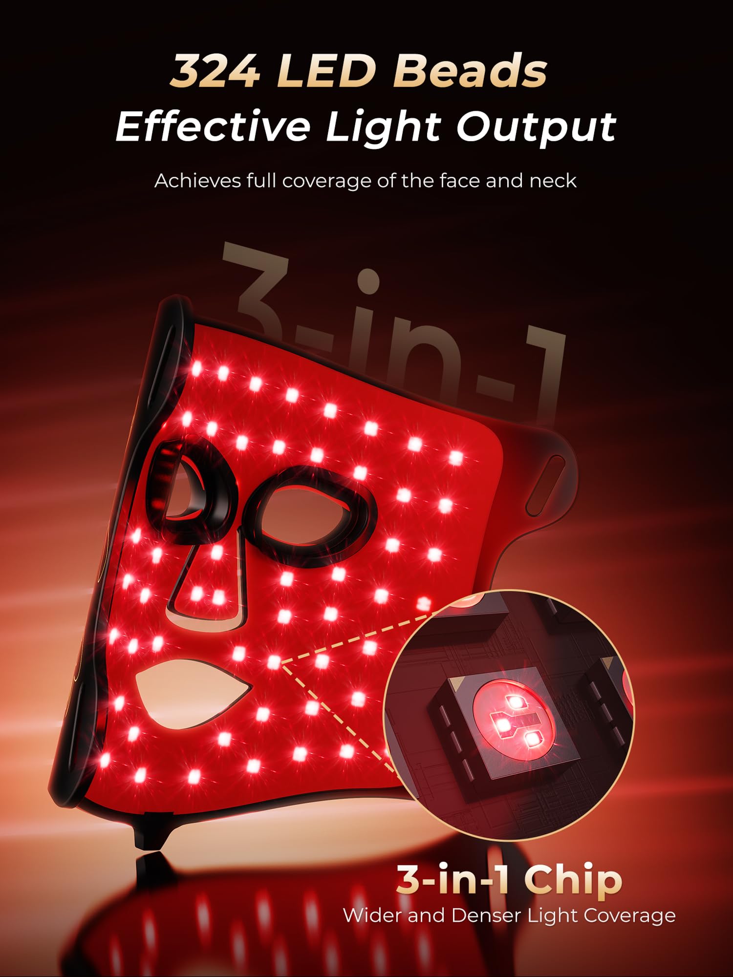 7-in-1 Red Light Therapy for Face & Neck, Skin-Friendly Silicone Red Light Therapy Mask with 324 LEDs, 5 Brightness Levels & 20 Mins Timer, Led Face Mask Light Therapy for Home & Travel