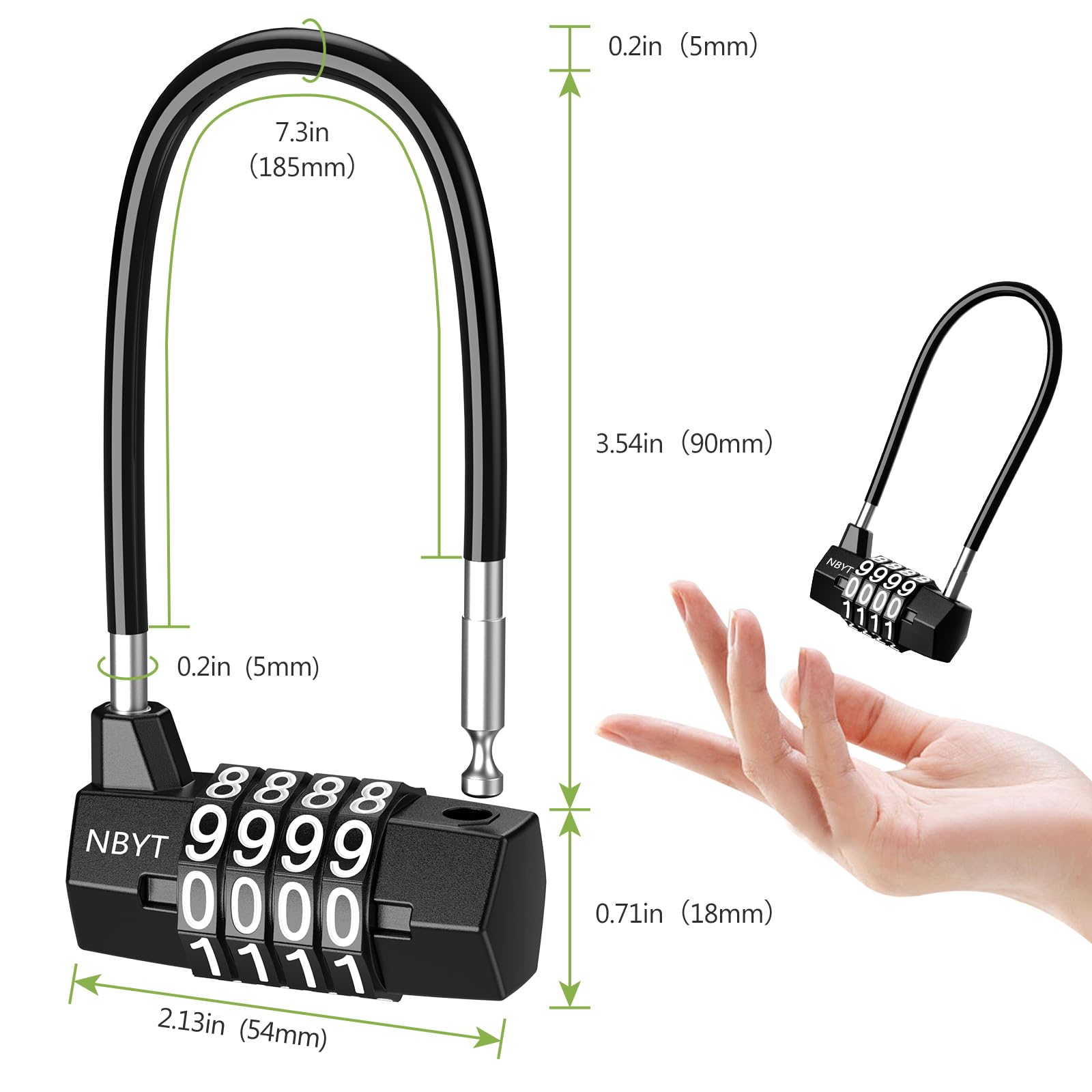 KeeKit Candado de combinación de 4 dígitos, candado reajustable con cuerda de cable de acero, candado de gimnasio alargado impermeable para escuela, empleado, gimnasio, taquilla deportiva, puerta,
