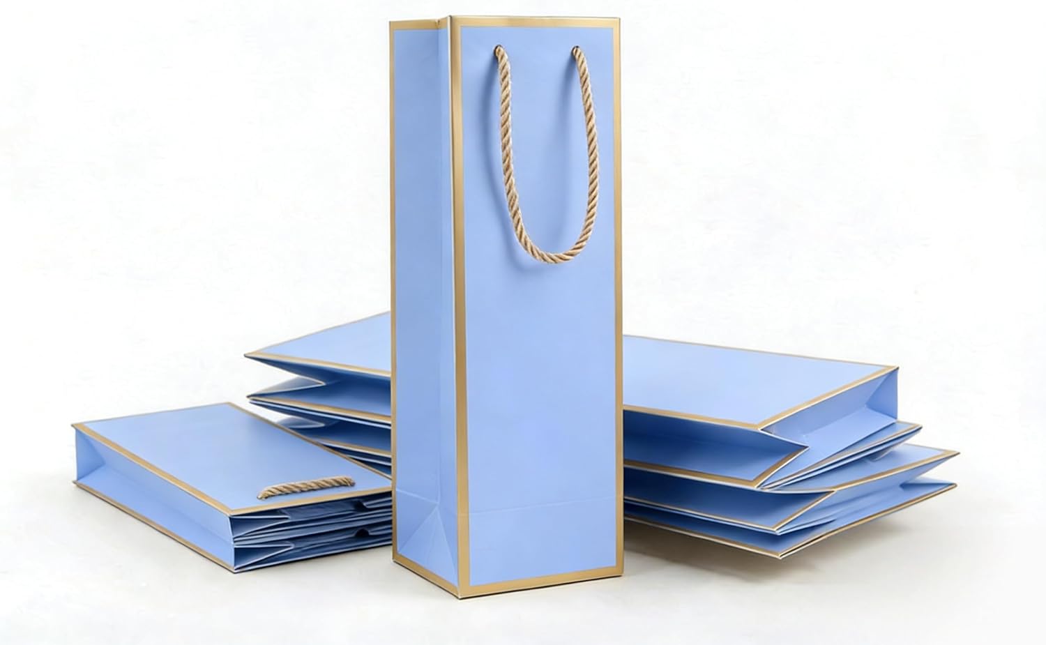 AUGsea 2 Pack Blue Wine Gift Bags, 14" Premium Paper Bottle Bags w/Handles