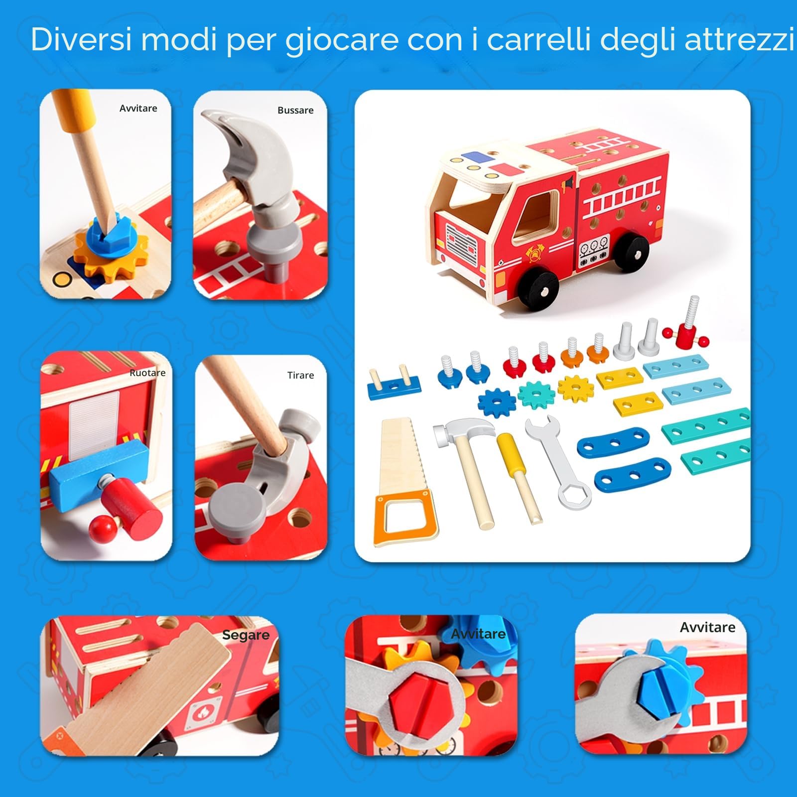 Giocattoli Montessori per Bambini di 2 3 4 Anni,Cassetta degli Attrezzi in Legno in Stile Auto,Sviluppa Le capacità motorie Fini,migliora la creatività,Regalo di Compleanno per Bambini