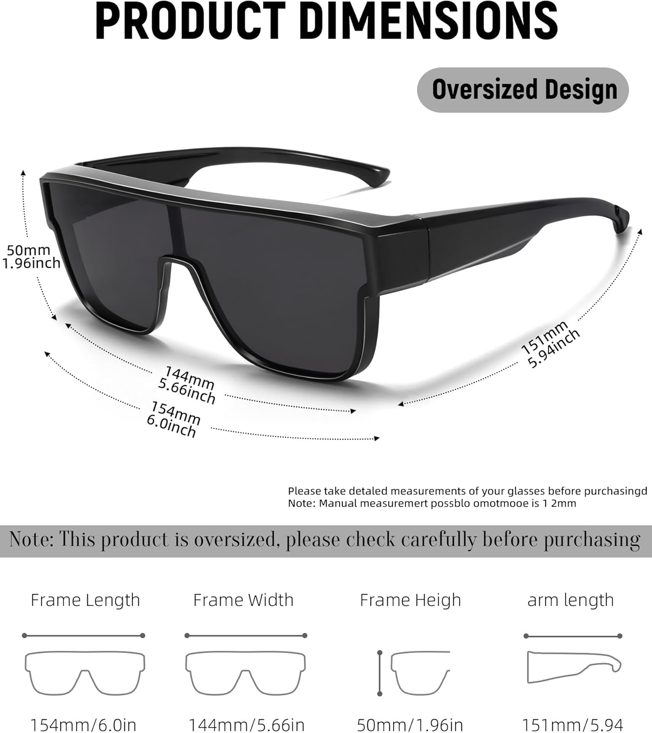 Polarized Fit Over Glasses Sunglasses for Men Women,One Piece Design UV400 Protection - Image 6