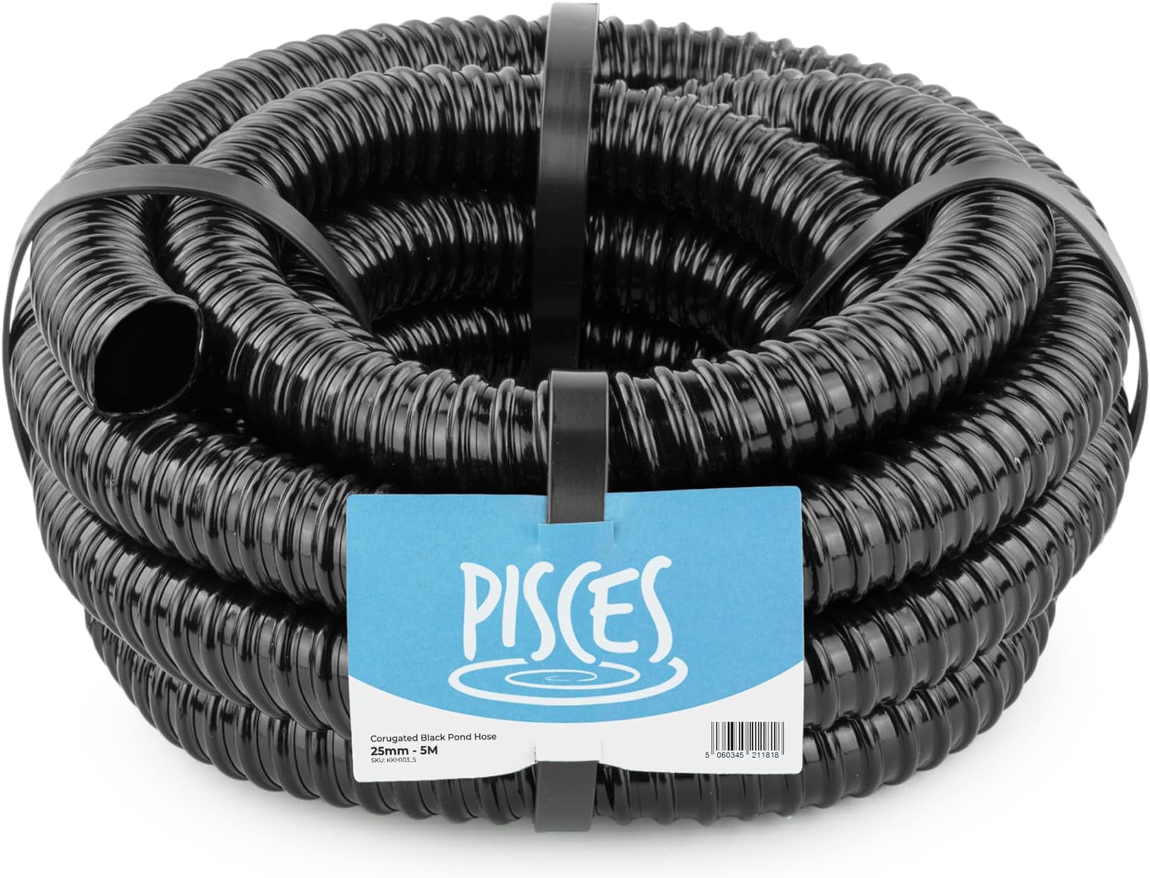 Pisces 25mm (1 inch) Black Pond Corrugated Flexible Hose Pipe - 5m Roll