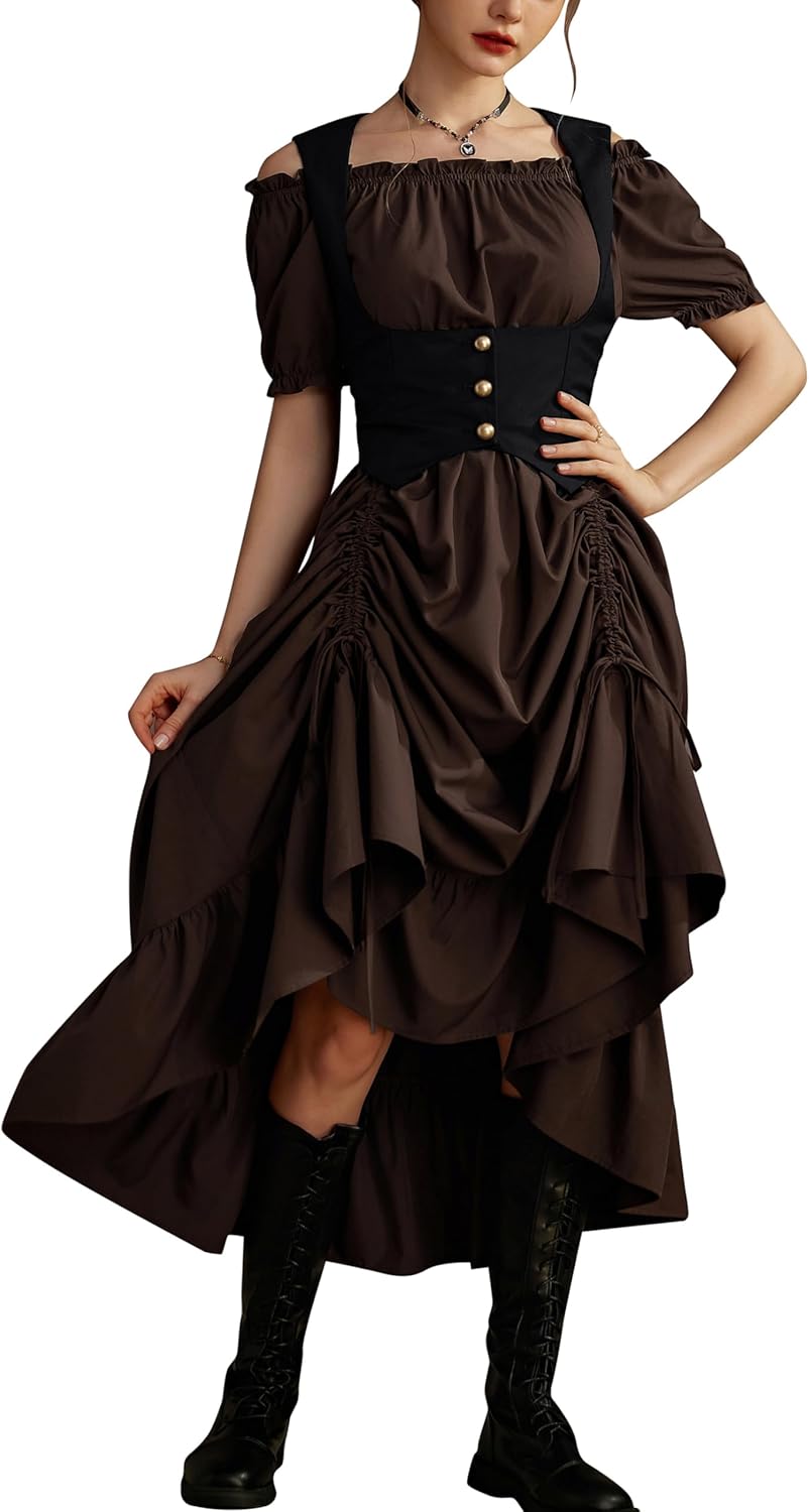 SCARLET DARKNESS Renaissance Costume Women Steampunk Corset Dress Medieval Ren Faire Dress - Image 7