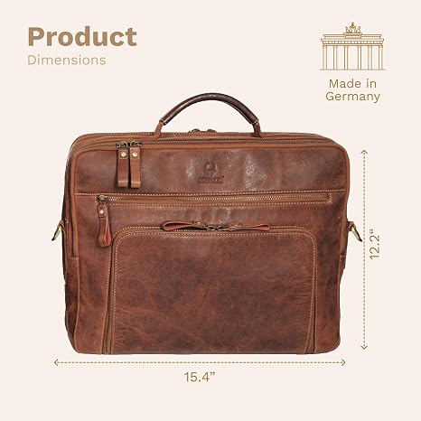 DONBOLSO San Francisco Laptop Bag - 17-Inch Handcrafted Leather Messenger Bag for Men and Women - Leather Shoulder Bag with Adjustable Strap for Office, Travel, Uni, or Business Use - Vintage Brown