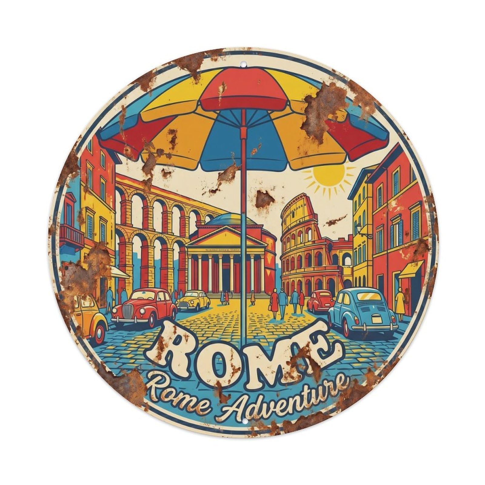 Okahys 8X8inch(20X20cm) Vintage Travel Italy Umbrella Shade Metal Tin Sign