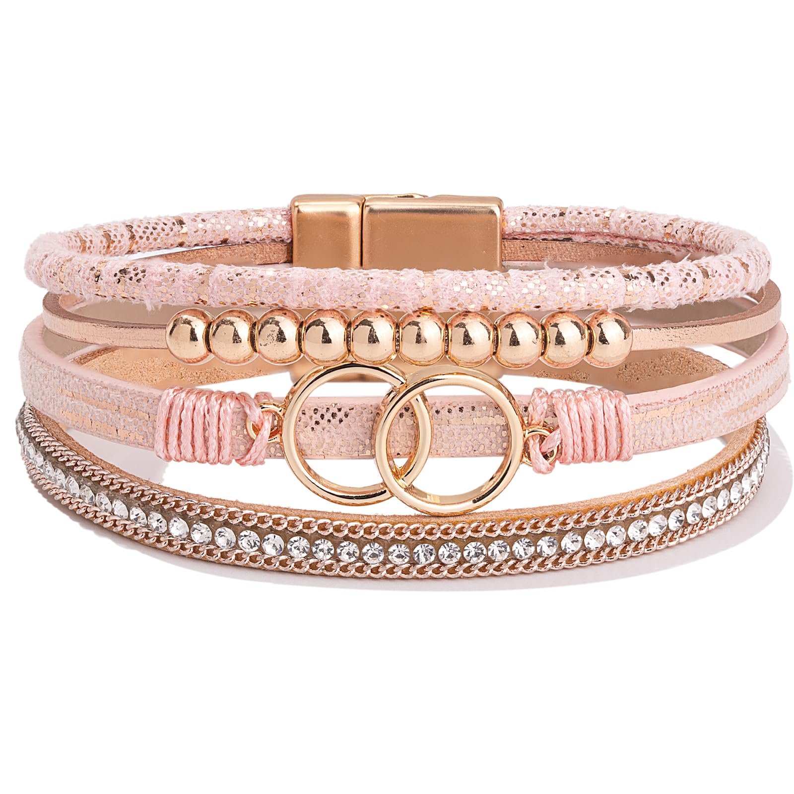 Chunky Boho Leather Wrap Bracelets Cowgirl Beaded Circle Western Jewelry