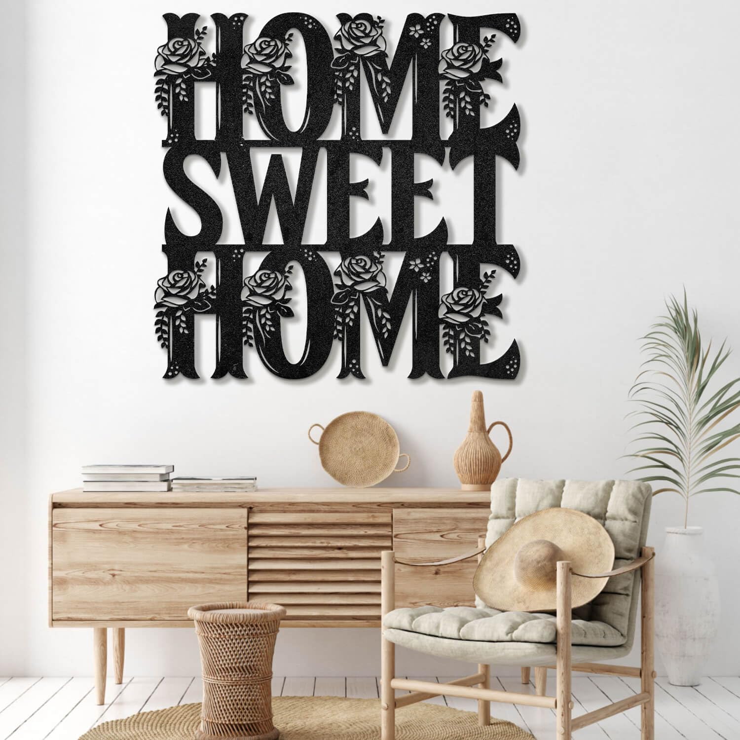 Panneau Home Sweet Home en métal d'art moderne noir 60cm