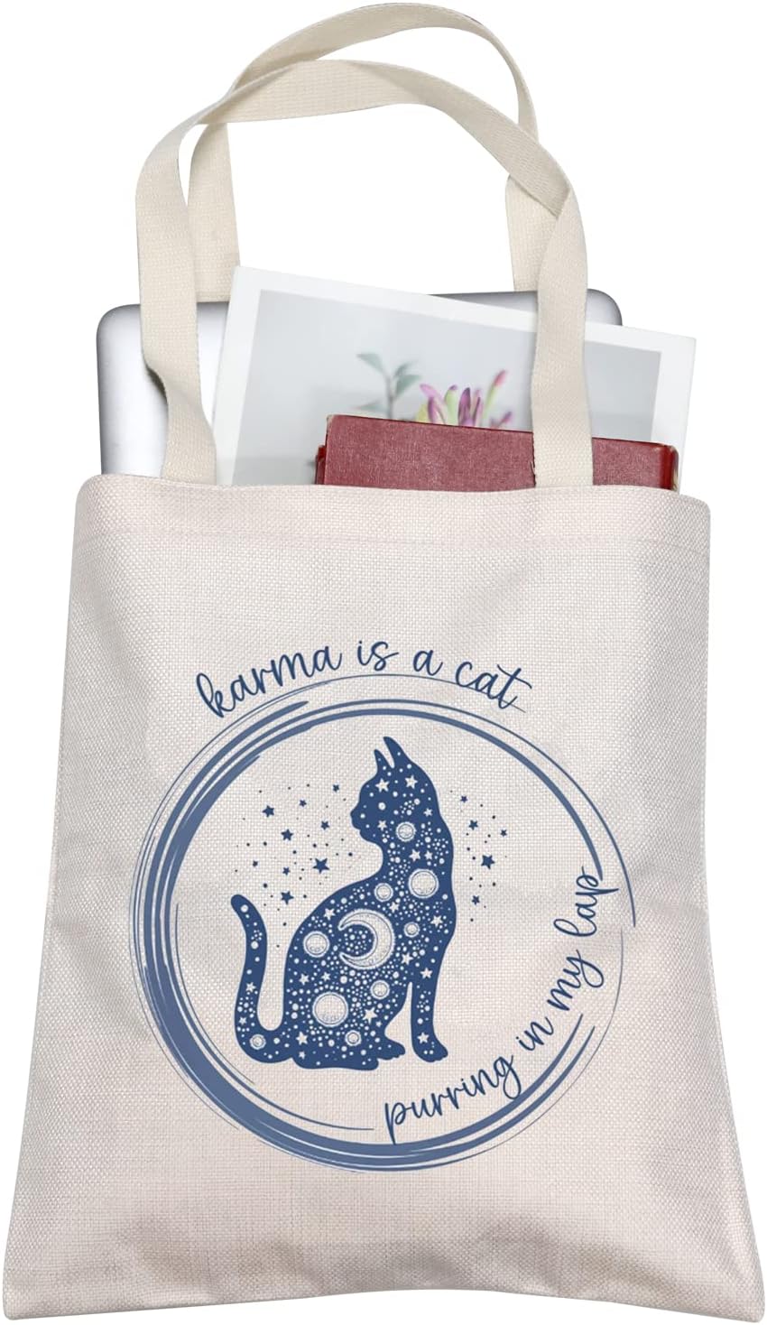 FOTAPSinger Tote Bag Album Idea Gifts Karma is a Cat Purring in My Lap Lyrics Inspired Tote Bag Singer Merchandise