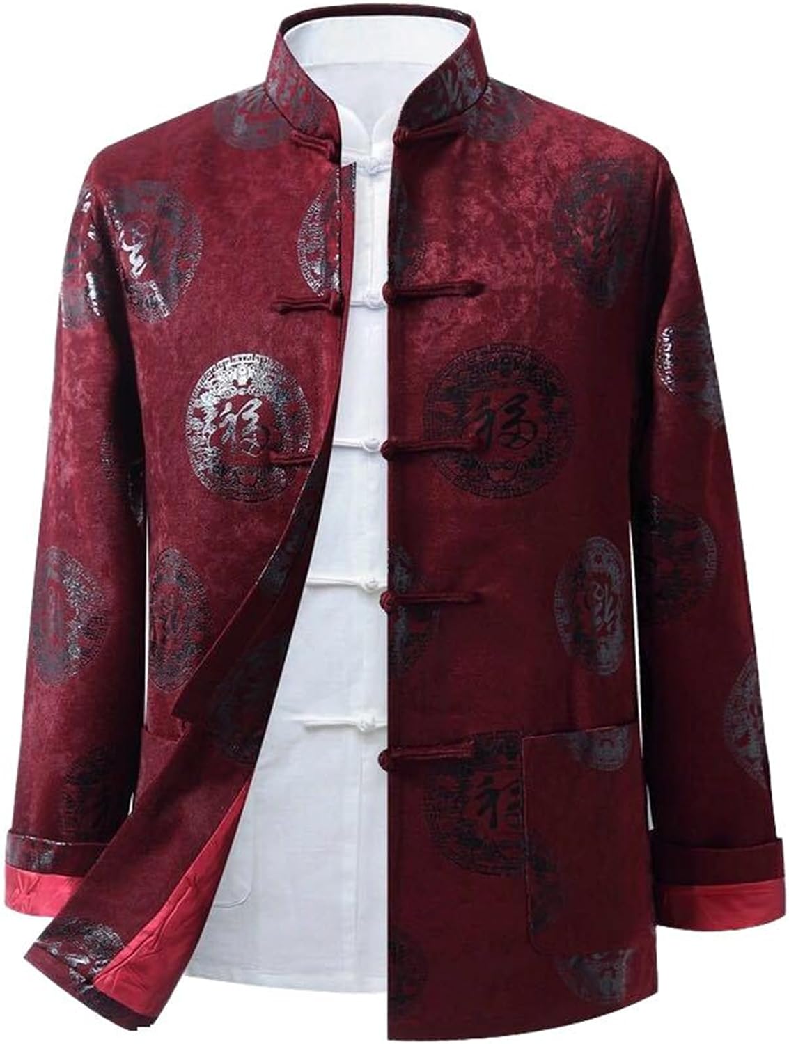 GUOYUXIAO Spring and Autumn Chinese Style Tang Suit, Long Sleeve, Elderly Father's Birthday Celebration, Festive Wear