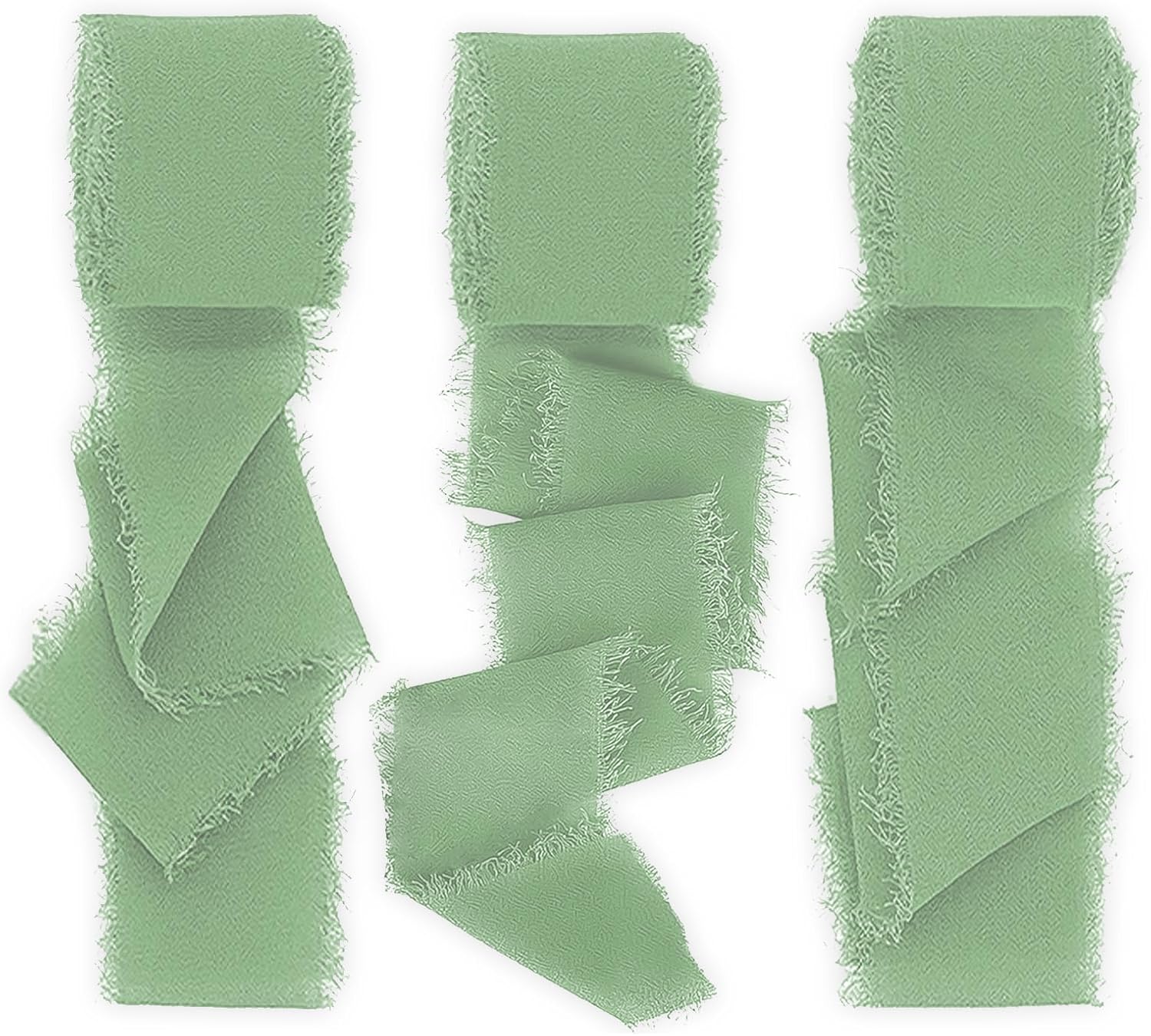 Mooshy Chiffon Ribbon Green 3 cm x 7 m, 3 Rolls of Ribbon Eucalyptus Green Ribbon Sage Green Gift Ribbon Green Fringe Ribbon Gift Ribbon Wedding for Wedding Festival Celebration Decoration