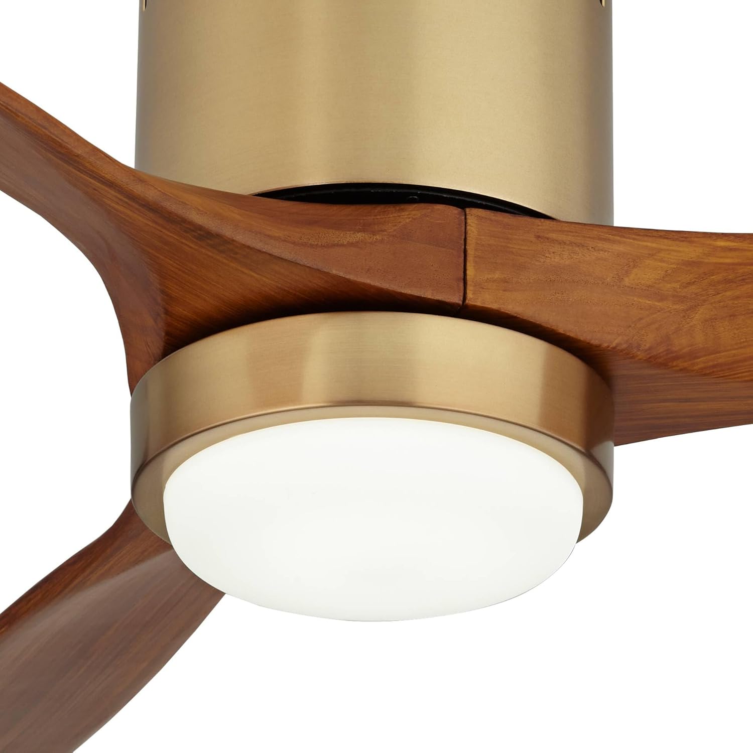 Casa Vieja 52" Windspun Modern Indoor Ceiling Fan 3 Blade LED Light Remote Control Soft Brass Finish Motor Walnut Finish Wood Blades Bedroom Living Room Kitchen Office Hugger DC Motor Flush Mount