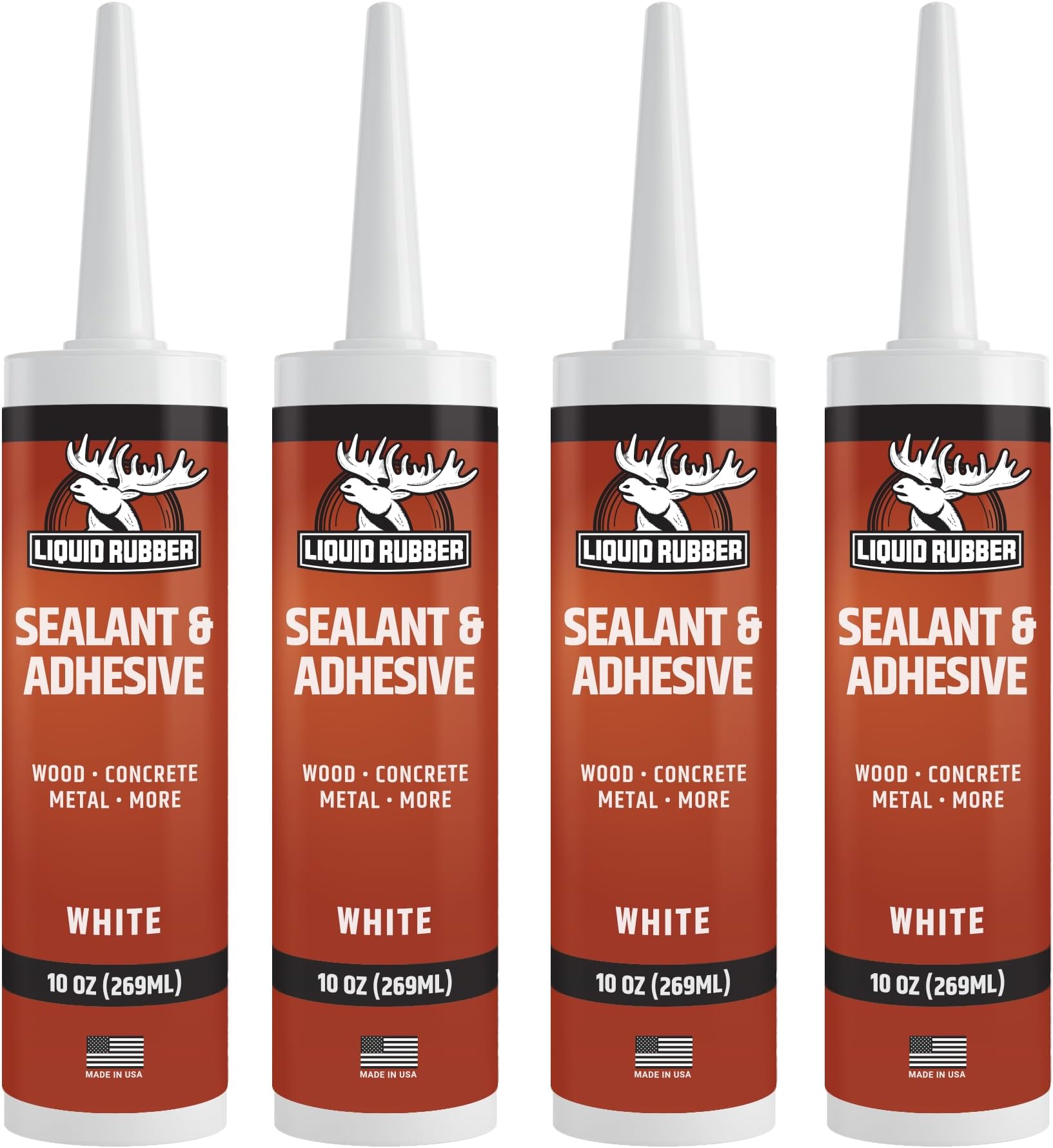 Liquid Rubber Caulk - Hybrid Adhesive and Protective Sealant, White, 4 Pack