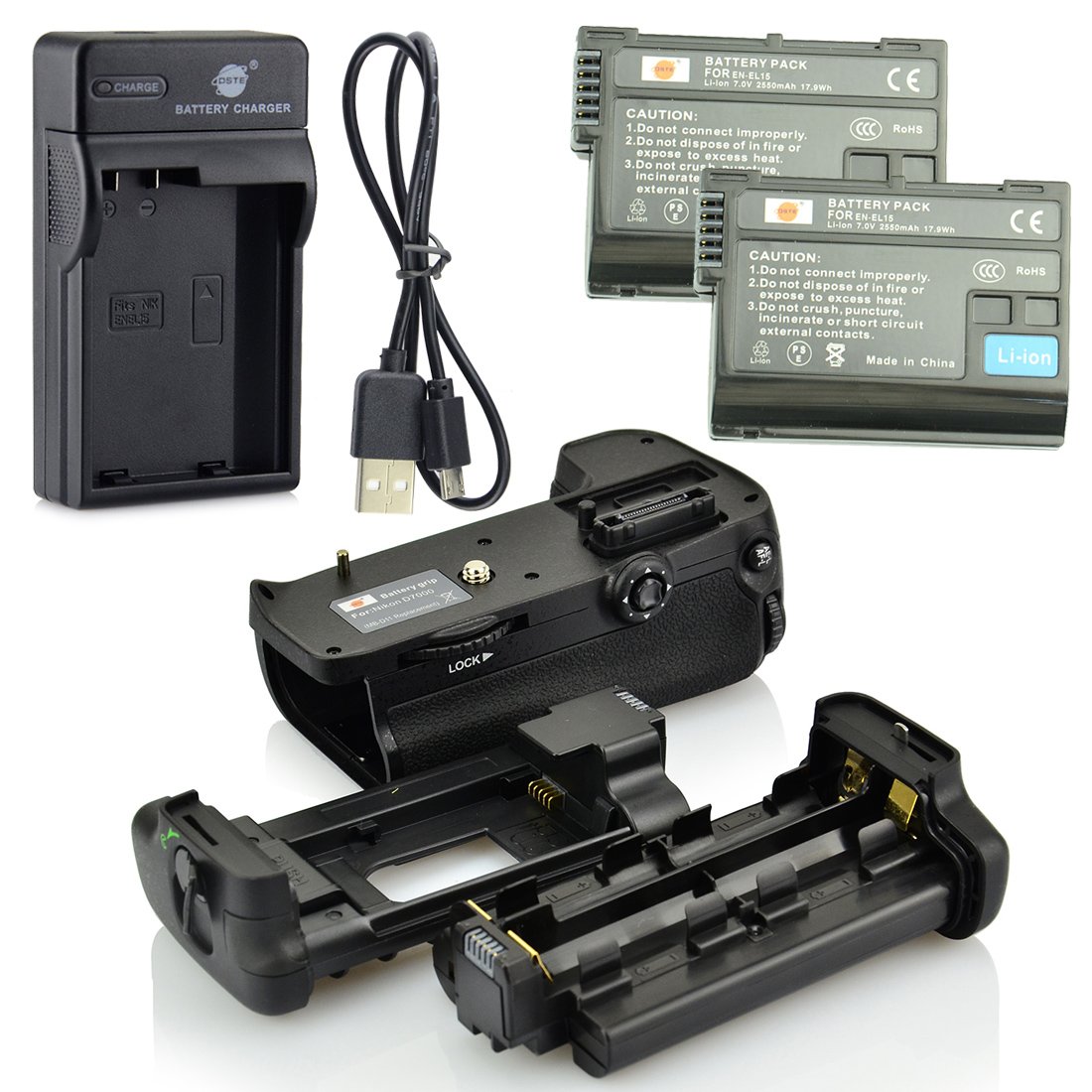 DSTE MB-D11 Apretón Batería + 2X EN-EL15 Batería + USB Cargador Compatible con Nikon D7000