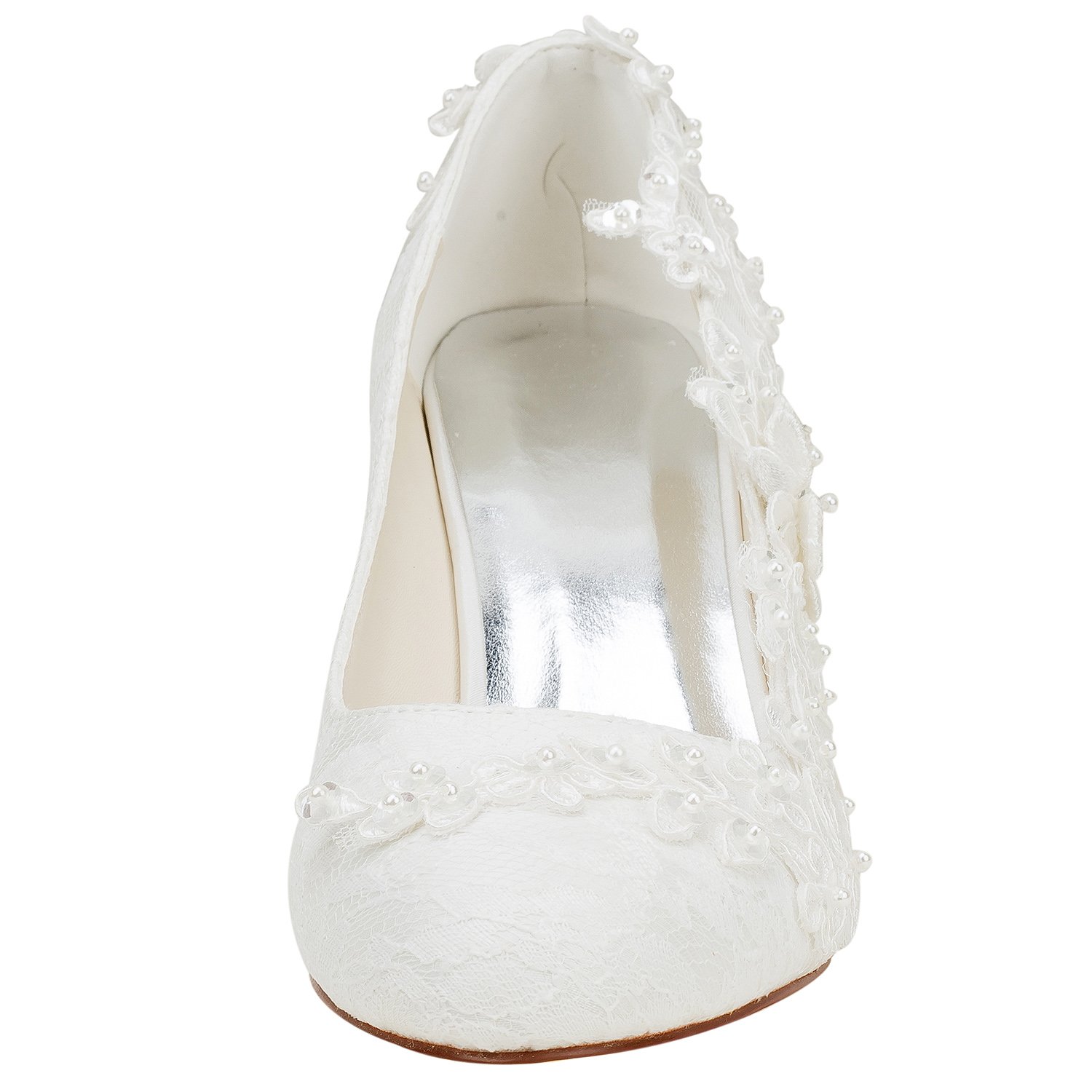 Chaussures de mariée Femmes Soie comme du Satin Talon bottier Escarpins avec Couture Dentelle Une Fleur Cristal Pearl