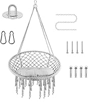 Vista 2 de Hamaca de 31.5 x 15.7 pulgadas, columpio de macramé, capacidad máxima de 360 libras, estilo bohemio, silla columpio con borlas, columpio