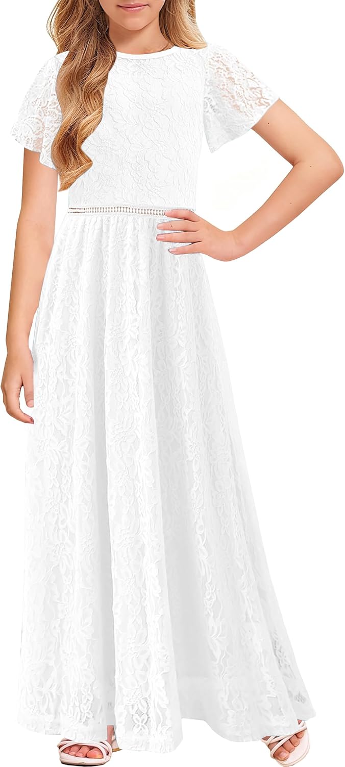 HOSIKA Flower Girls Dress Vintage Lace A-Line Wedding Party Junior Bridesmaid Dress