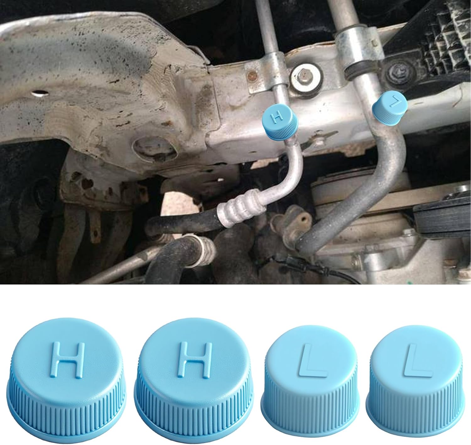 4PCS Car A/C Valve Core Caps, Air Conditioner Valve Caps, Leakproof R134a AC System Charging Port Cap, Dustproof High & Low Pressure Cap Replacement, Universal Professional Vehicle Accessories (4PCS)