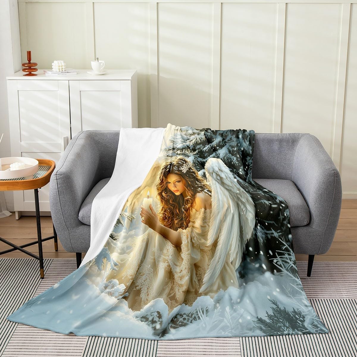 Christmas Beauty Wing Bed Throws,Pine Trees Snowflake Throw Blanket for Kids Boys Gift,Dreamy Girly Xmas Princess Lightweight Blanket for Sofa,Baby Size (30 x 40 Inch)