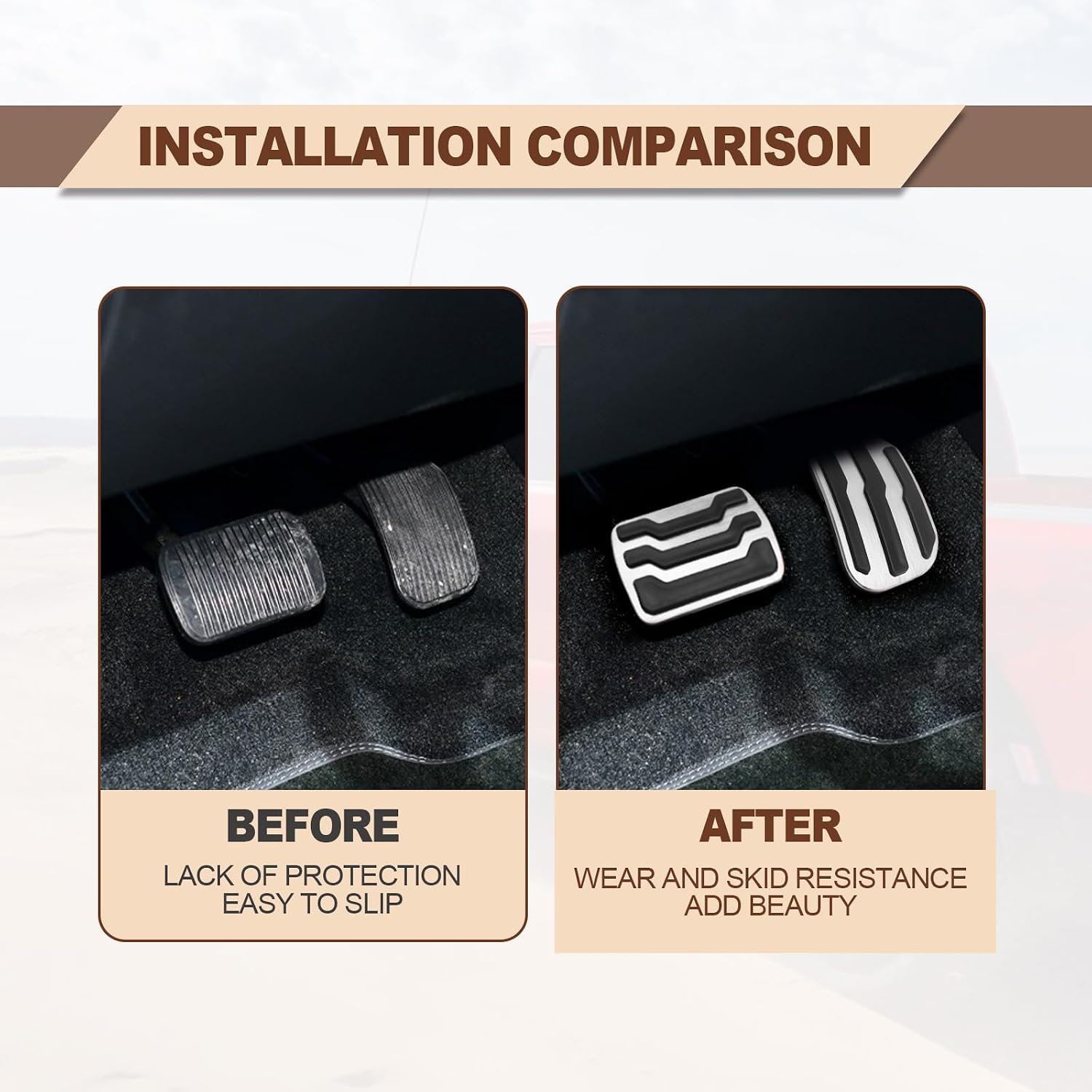 2PCS Aluminum Alloy Brake Gas Pedal Pads, Compatible with Ford F150 2015 2016 2017 2018 2019 2020, Auto No Drilling Accelerator Pedal Covers Onl (Silver)