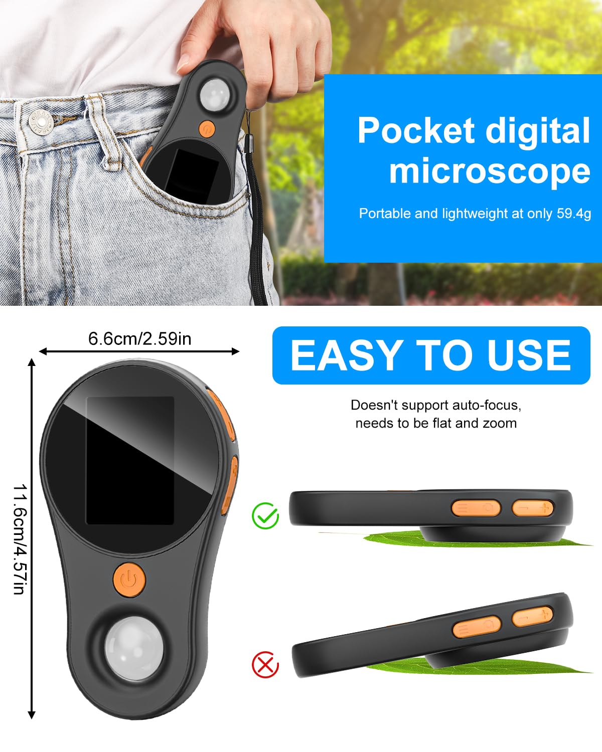 Mikroskop dla dzieci – ekran IPS 2,0", 500 x, cyfrowy mikroskop kieszonkowy, zabawka edukacyjna do kuchenki mikrofalowej, dla fanów nauki, na urodziny, Boże Narodzenie