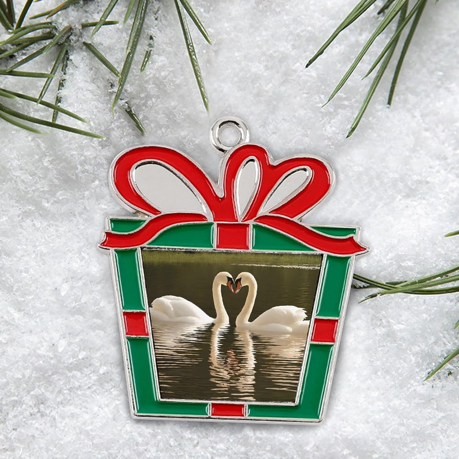 Christmas Ornaments Set, Non-Fade Festive Tree Hangers, Fireplace Mantel & Party Decorations with Hanging Rope, Elegant Holiday Home Decor Gift, Swan Green Leaves Alloy Christmas Pendant