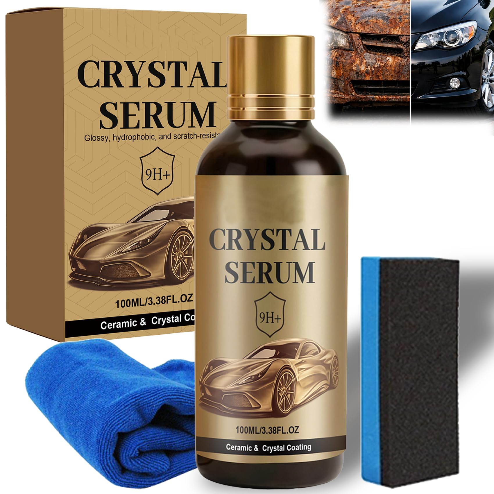 2PACK 100ml Crystal Serum – Advanced Graphene Ceramic Coating for Cars | 9H Graphene, Ultimate Quick Effect Car Coating Spray for Shine & Protection, Nano Coat Restore for Paint, Glass & Wheel (2PCS) — view 9