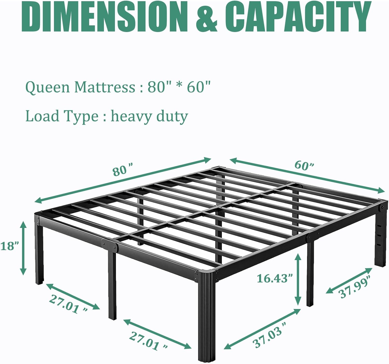 18 Inch High Full Size Bed Frame No Box Spring Needed, Platform Metal Bed Frame Full Size, Noise Free, Easy Assembly, Heavy Duty, Black