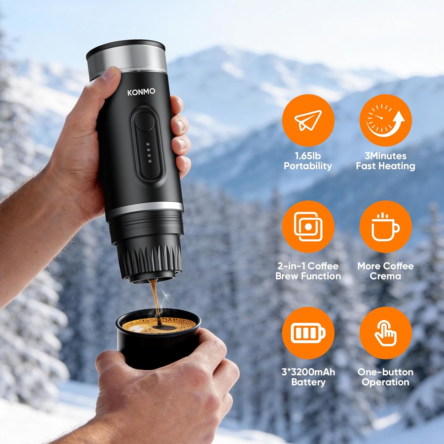 Portable Espresso Machine with Self-Heating System, 15 Bar Travel Coffee Maker, Compatible with Capsules & Ground Coffee, USB-C Rechargeable Coffee Machine for Camping, Office & Travel
