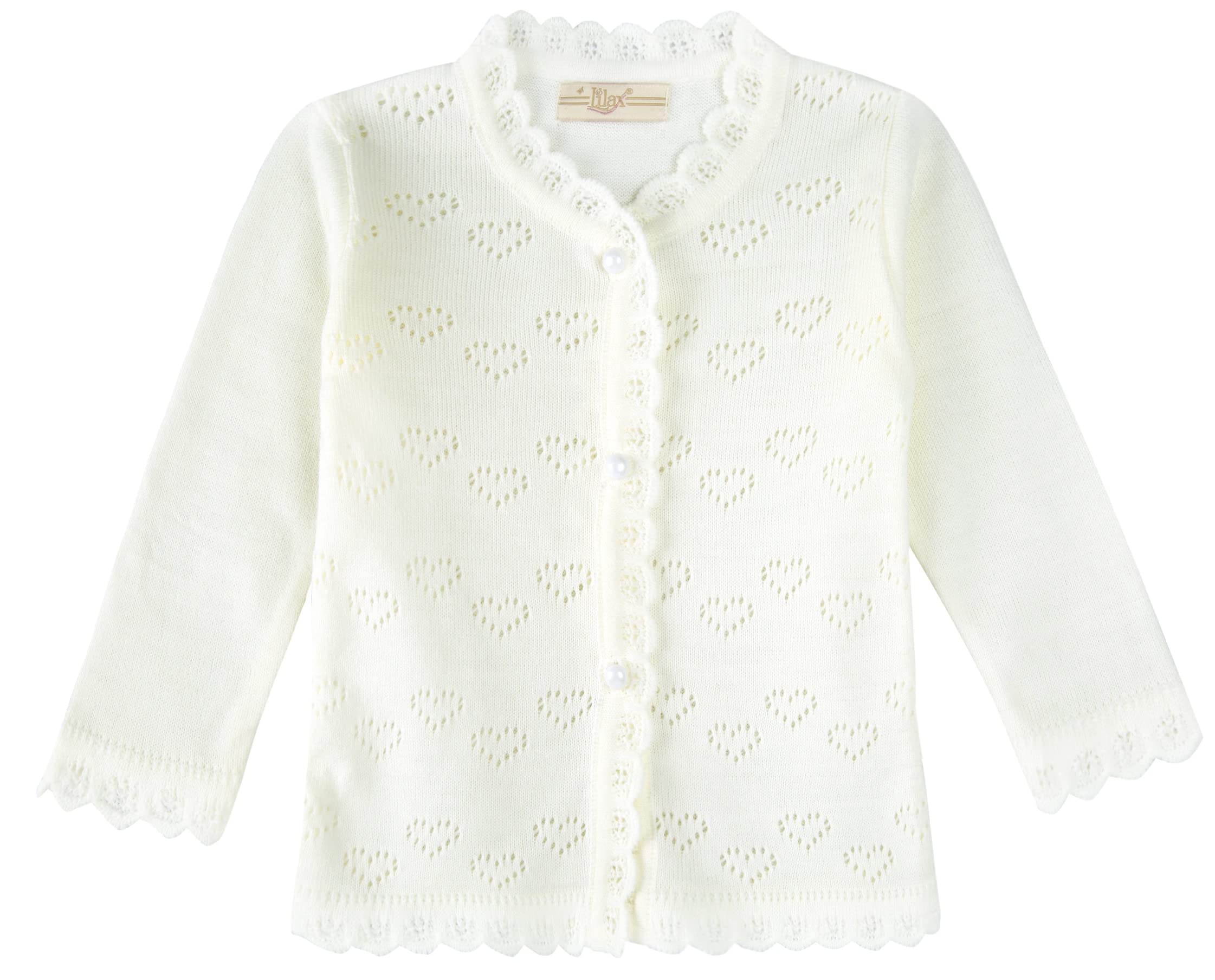 Lilax Baby Girls' Little Hearts Knit Cardigan Sweater - Ivory - 9 Months
