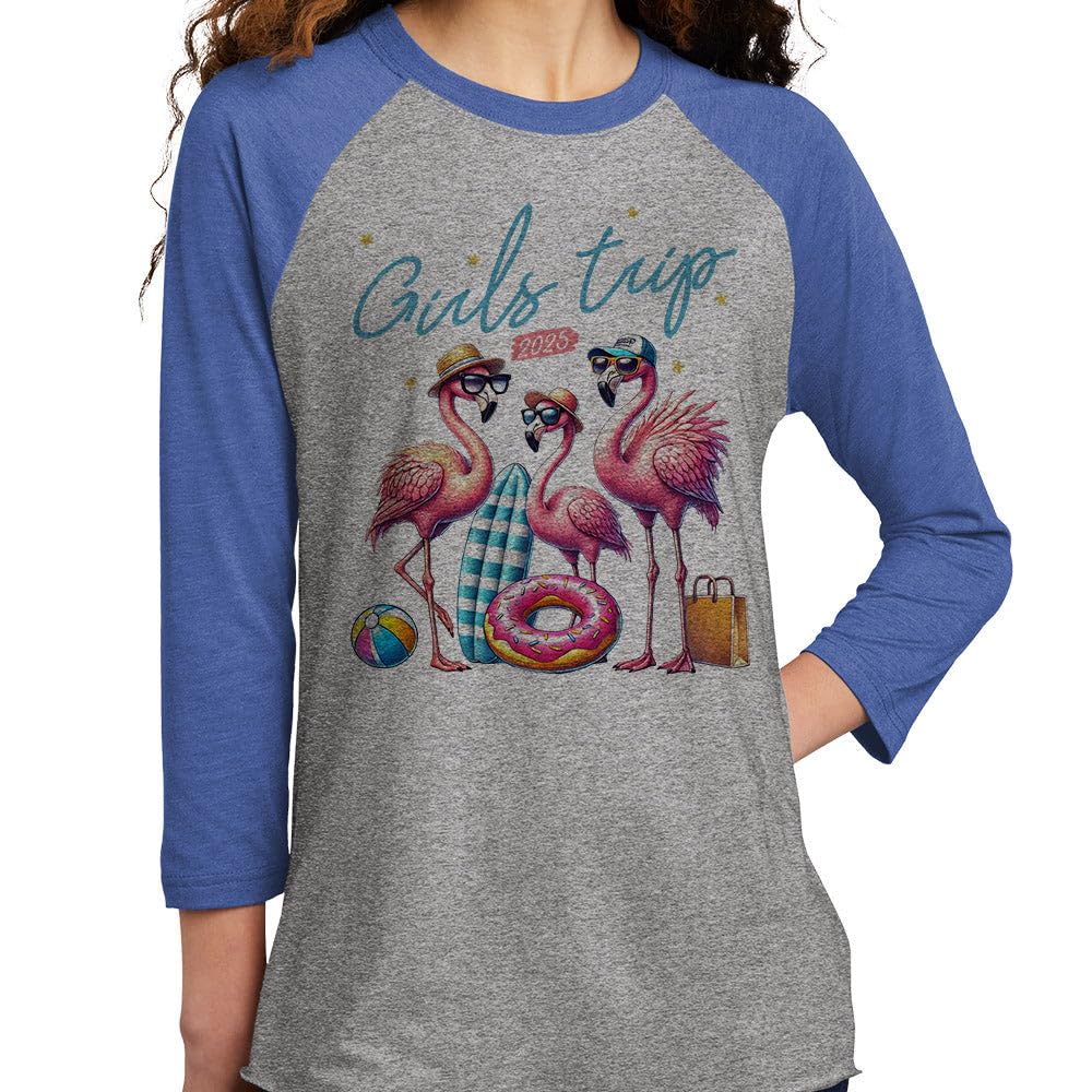 Flamingo Girls Trip 2025 Three-Quarter Raglan Sleeve Baseball Shirt Unisex X-Small Grey/Royal