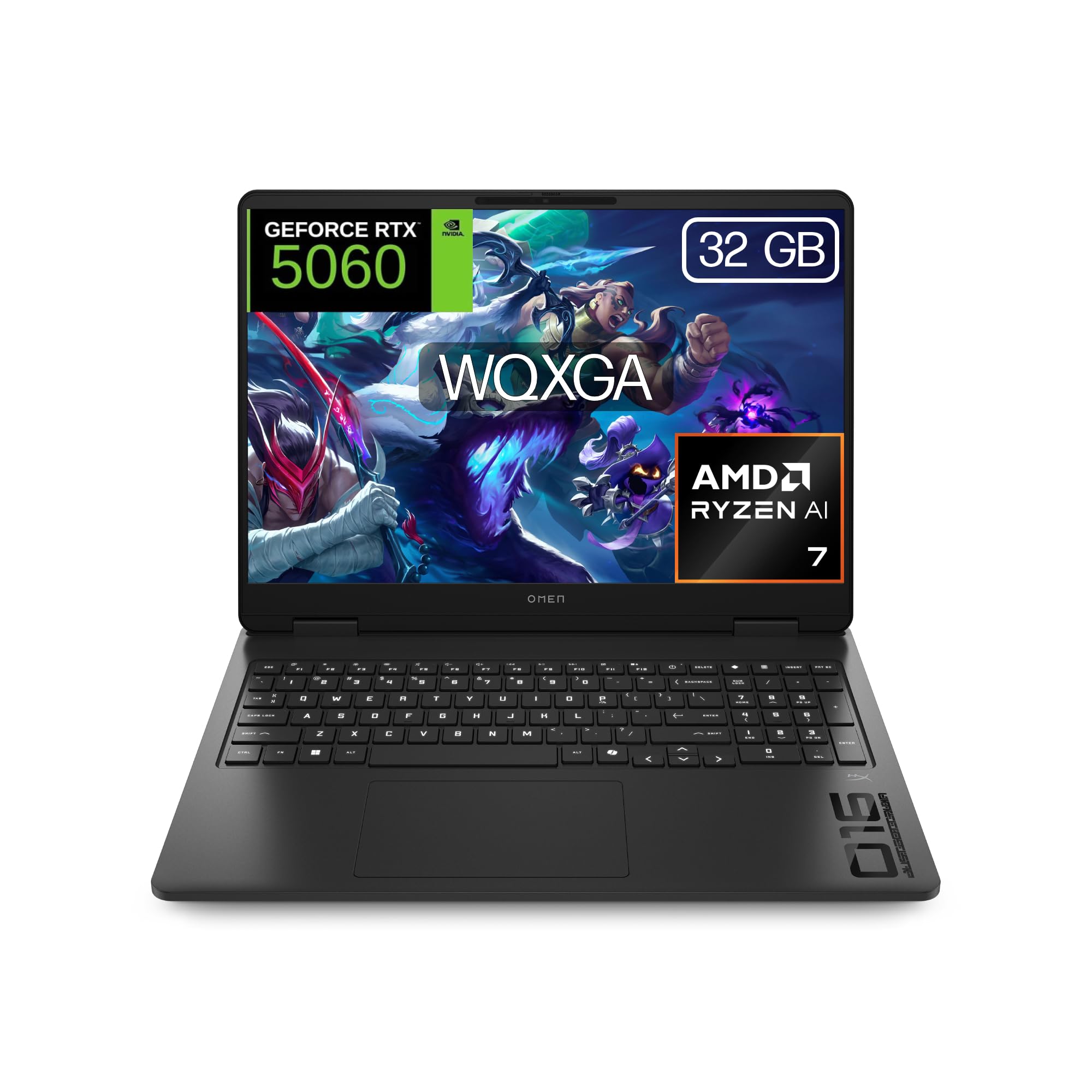 HP OMEN - Ordenador portátil Gaming 16" 2.5K WQXGA (AMD Ryzen AI 7 350, 32GB RAM, 1TB SSD, NVIDIA RTX 5060, FreeDos) Teclado QWERTY Español - Negro