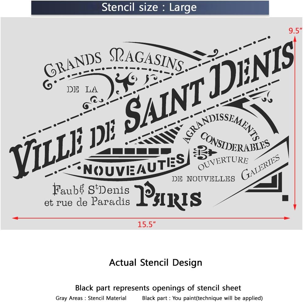 Ville de Saint Denis Stencil for Painting Signs Crafting DIY Wall Decor - Artistic Stencil (Large)
