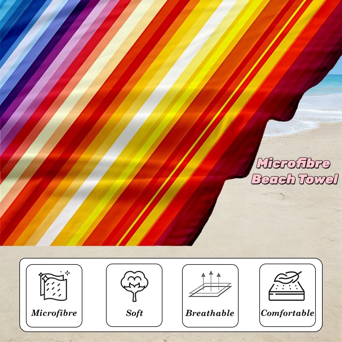 Toalla Playa 80x160 cm, Toalla Gimnasio Microfibra Secado Rapido, Juego de 2 Antiarena Toallas de Playa, Ligera Compacta Toallas Microfibra Grande para Viaje, Regalo Hombre Mujer (Vistoso) -5015