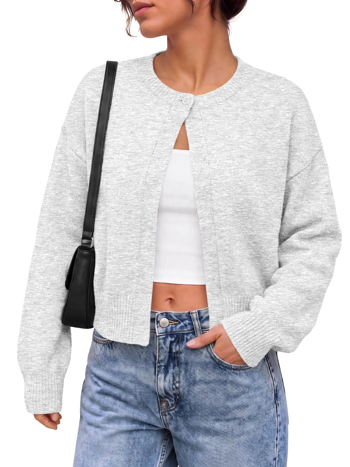 Trendy Queen Womens Cropped Single Button Cardigan Lightweight Fall Sweater