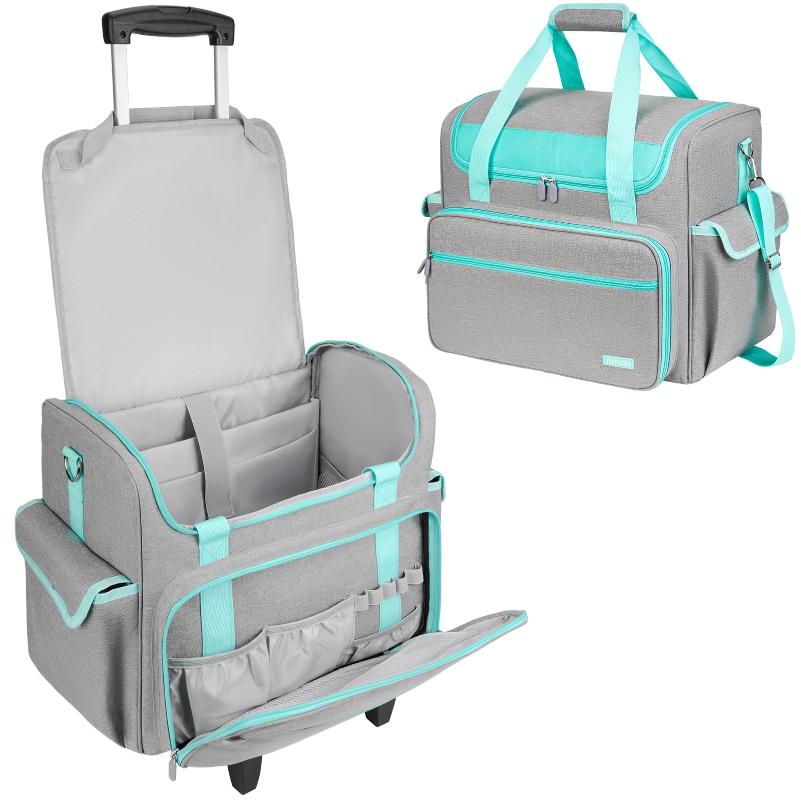 Lehrer-Trolley mit Rädern und abnehmbarem Griff, 43,2 cm (17 Zoll) Laptophülle, Rolltasche für Lehrer, Büro, Handwerk, Krankenschwester, Grau und Grün, Klassisch