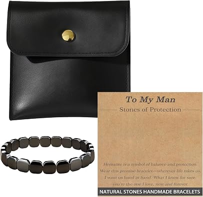 Hematite Bracelet for Men, Natural Stone Beads, Stretch Band