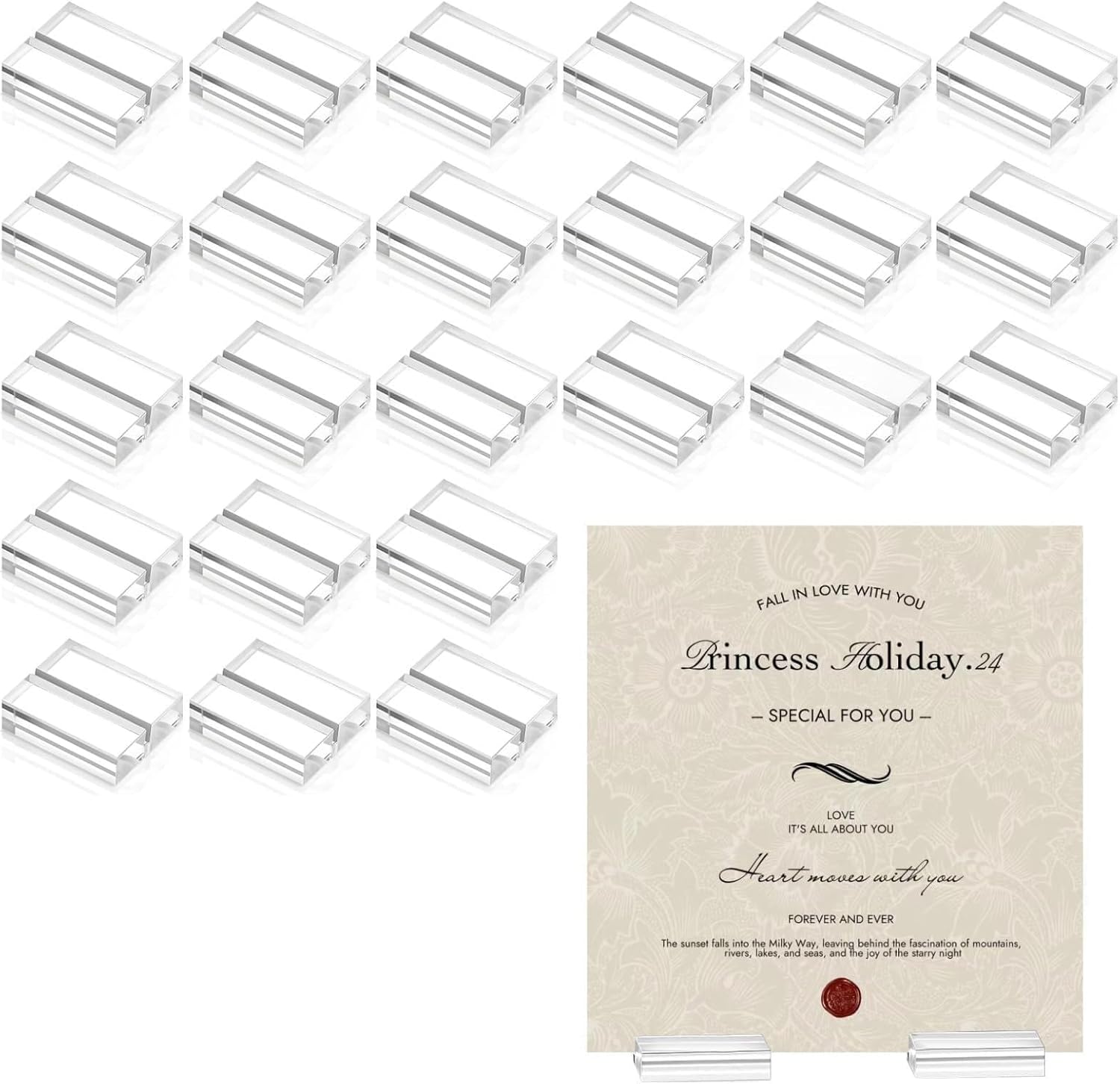 50 Pcs Clear Acrylic Table Number Holders, Square Shape, Card Stands for Name Tags, Wedding, Party, Office Table Displays