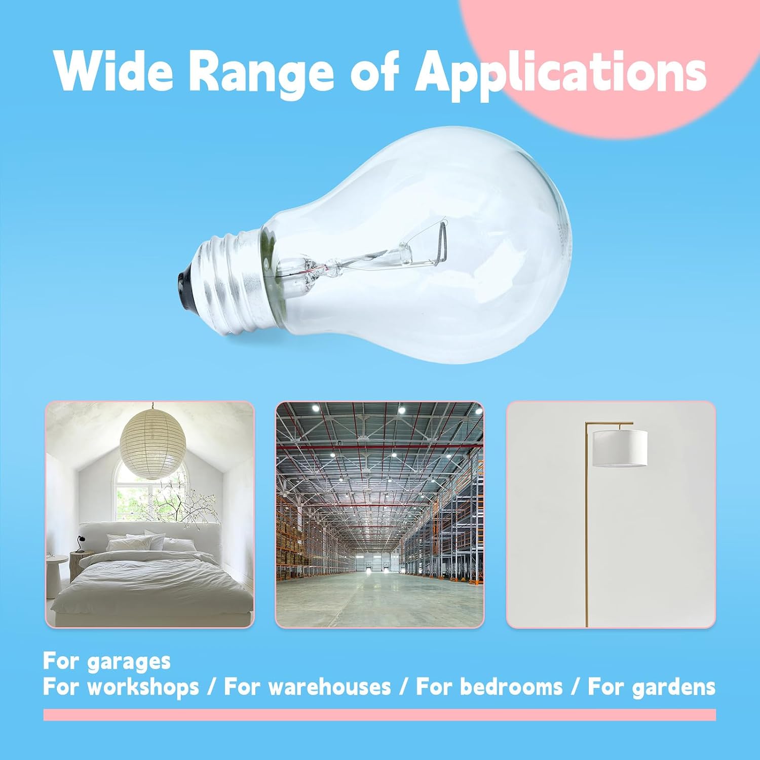 100W Incandescent Light Bulb A19 E26 Medium Base Replacement for Floor Lamps for Table Lamps, Dimmable Soft White 6-Pack Light Parts