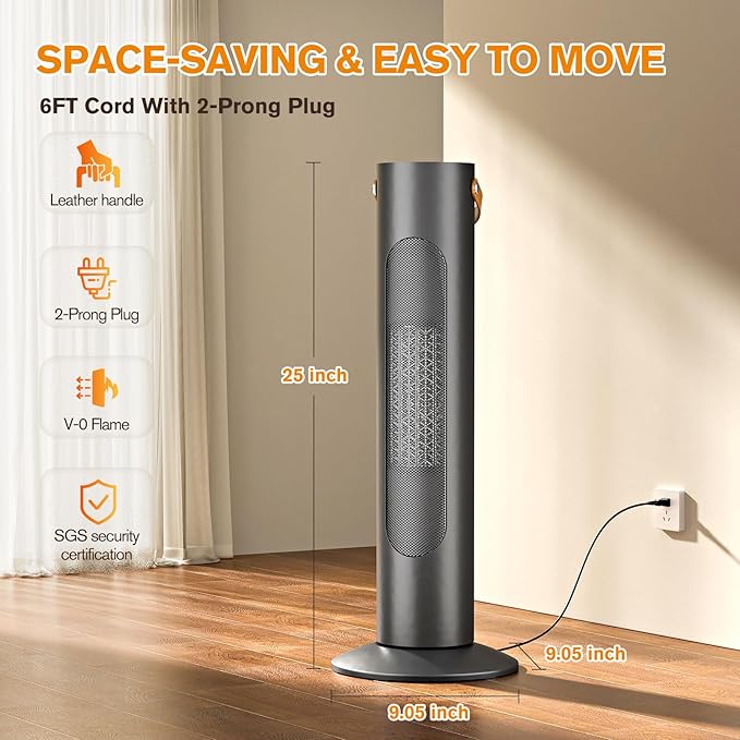 Calefactor Eléctrico Portátil Torre Oscilante 1500W 120V miniatura 2