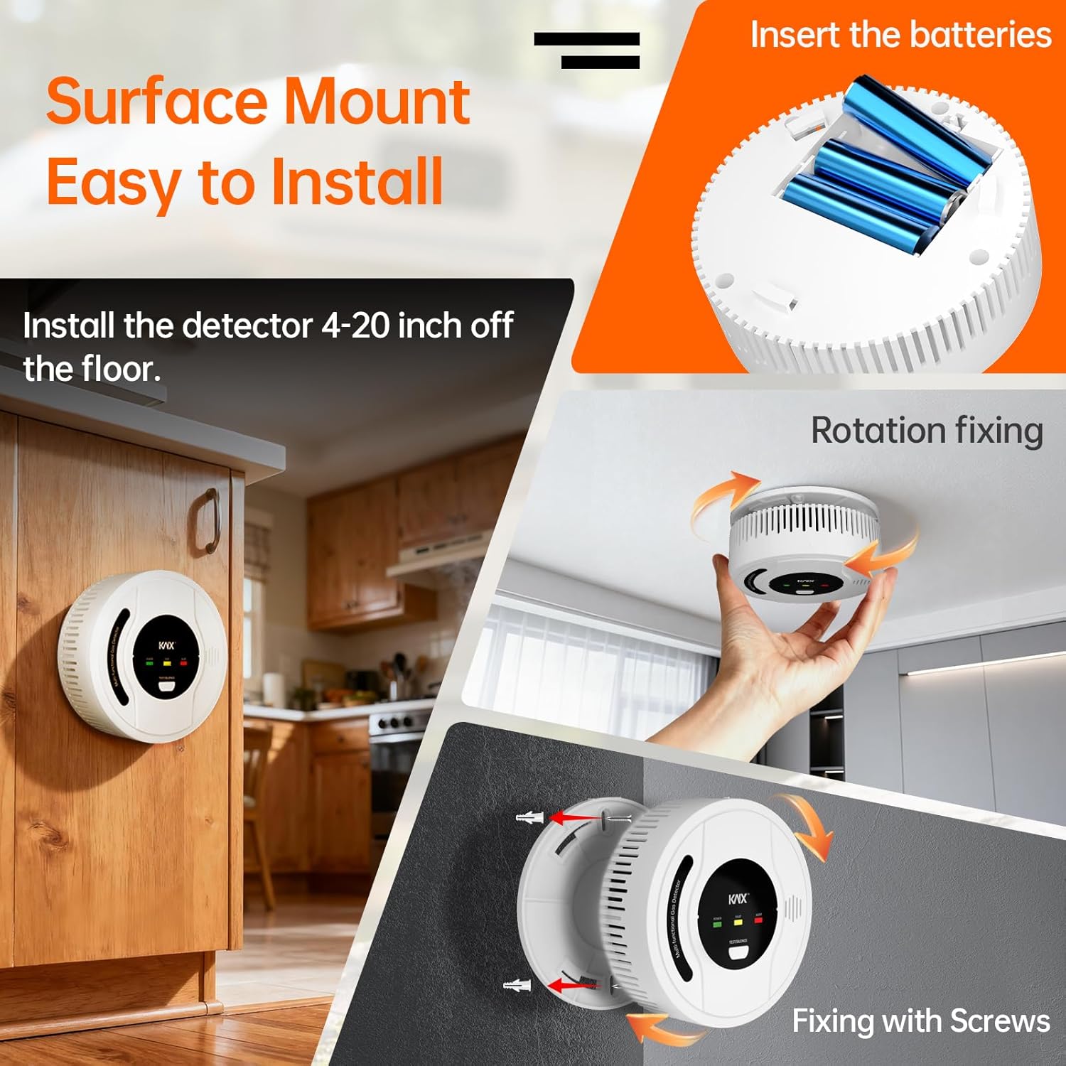 4-in-1 RV Propane Gas Detector, RV Carbon Monoxide Detectors, Smoke Detector, Natural Gas Detector, CH4/CO/LPG/Smoke Alarm, Battery Powered,LED Indicator,Surface Mount,for Travel Trailer,Truck Camper