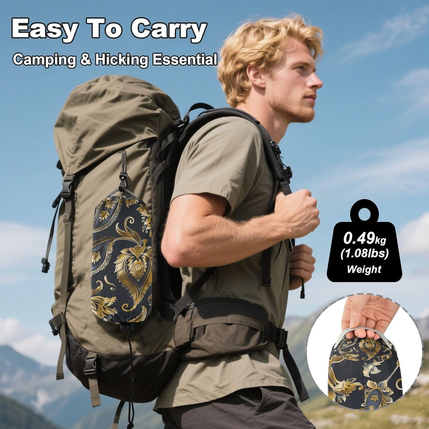 ALAZA Gold Paisley Camping Hammocks Single or 2 Person 500 lbs Portable Parachute Travel Hammock w/Tree Straps for Hiking Backpacking Indoor Outdoor