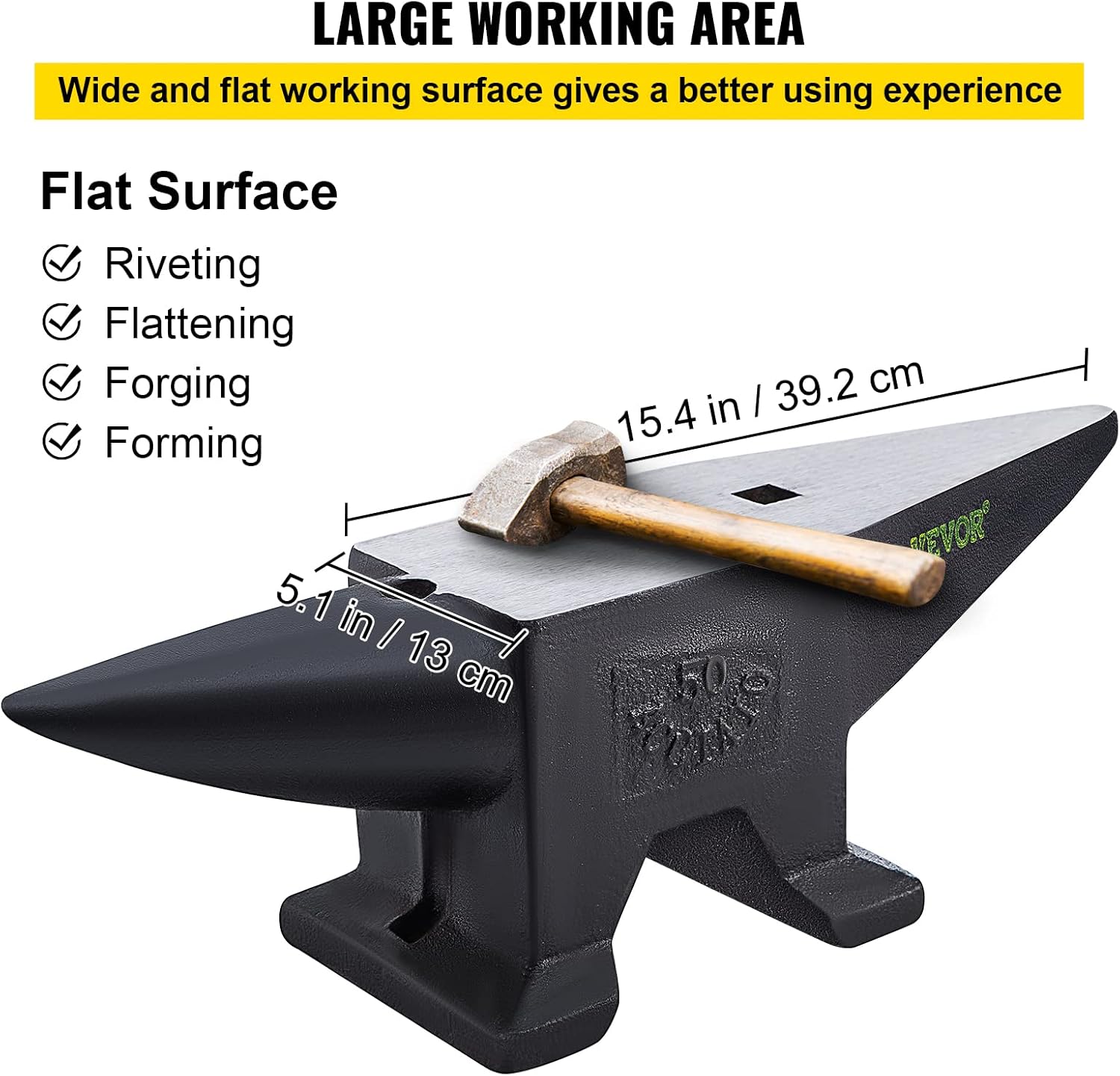 VEVOR Cast Steel Anvil, 105 Lbs Double-Horn Anvil with Large Countertop and Stable Base, High Hardness Rugged Round Horn Anvil Blacksmith, for Bending, Shaping