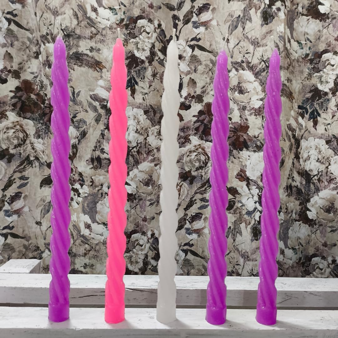 Advent's Spiral Candles | Set of 5 | Purple, Pink, and White | 9.92" X 0.71" Inches | Bethlehem Candle | Shepherd'd Candle | Angel's Candle | Prophet's Candle | Christmas and Church Celebrations