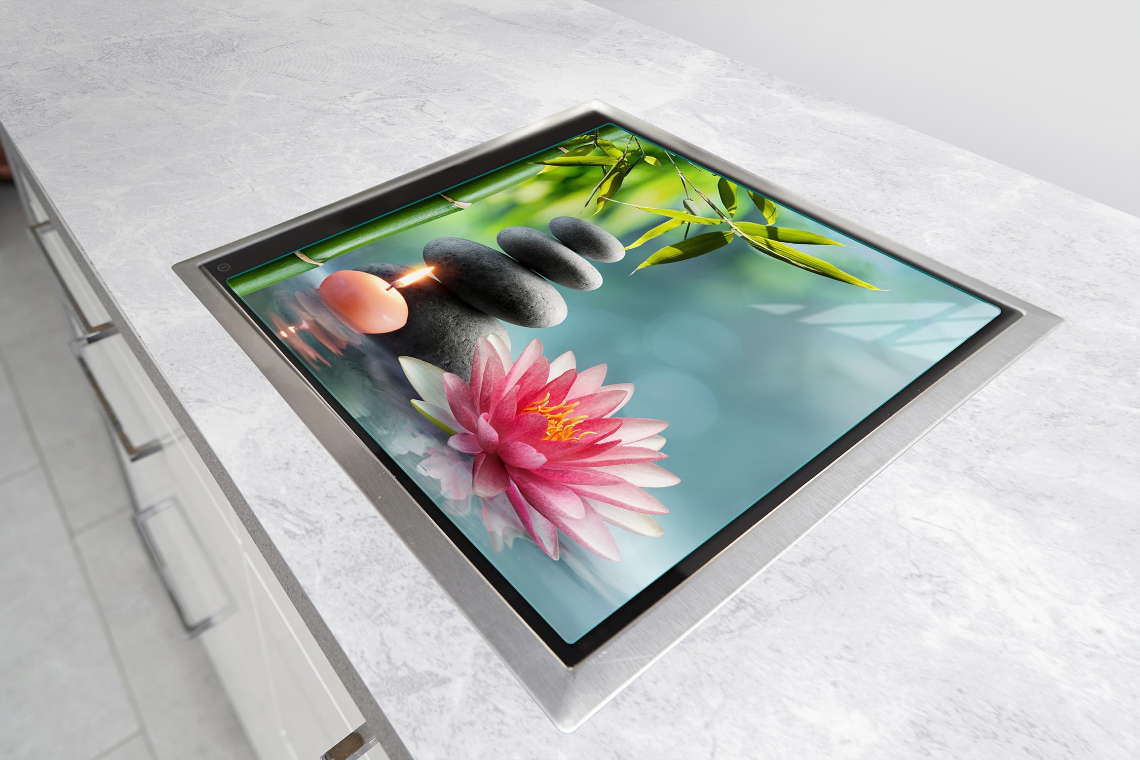 Protection Induction Verre TMK Plaque Protection Cuisinière 60x52cm - Verre Trempé 4mm - Design Mosaïque - Anti-éclaboussures Décoration Plan De Travail