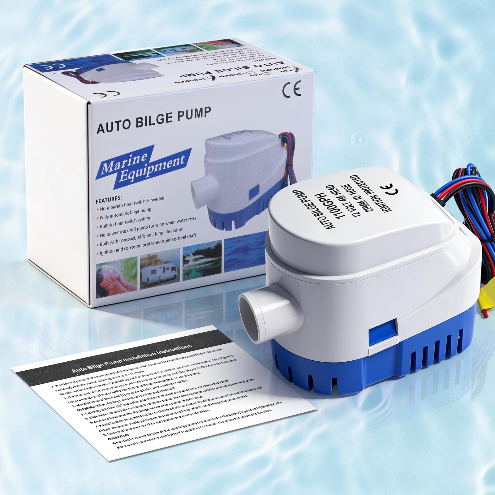 Pompa di sentina automatica, 12 V, 1100 GPH, 29 mm, marina, sommergibile, con interruttore di galleggiamento, per barche, stagni, piscine