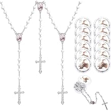 12 Pcs Baby Angel White Rosary Beads Necklace, Recuerdos de Bautizo Para Nino y Nina, Wood Scented Rosarios Catolicos Para Recuerdos, First Communion Baby Baptism Favors for Guests Catholic Gifts