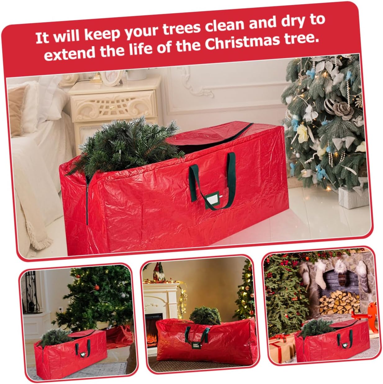 Xmas Christmas Tree Bag Waterproof PE Zippered Storage with Handles