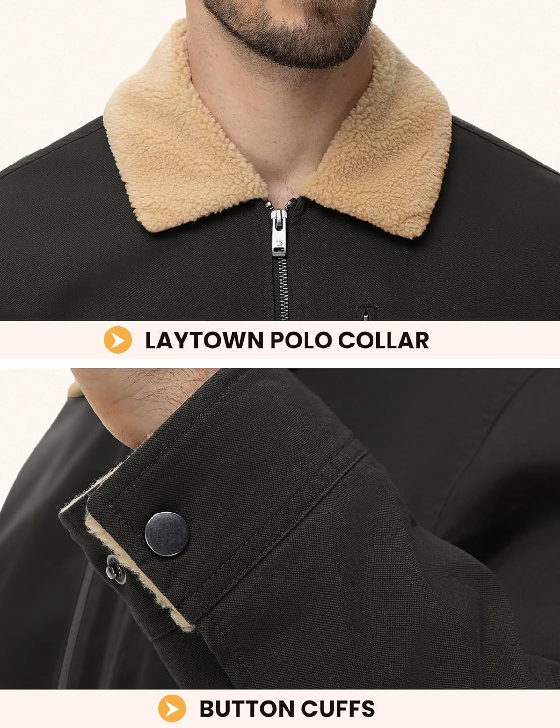 Rdruko Men's Winter Sherpa Jacket Thick Fleece Lined Cotton Full Zip Warm Coat Trucker Work - Image 6