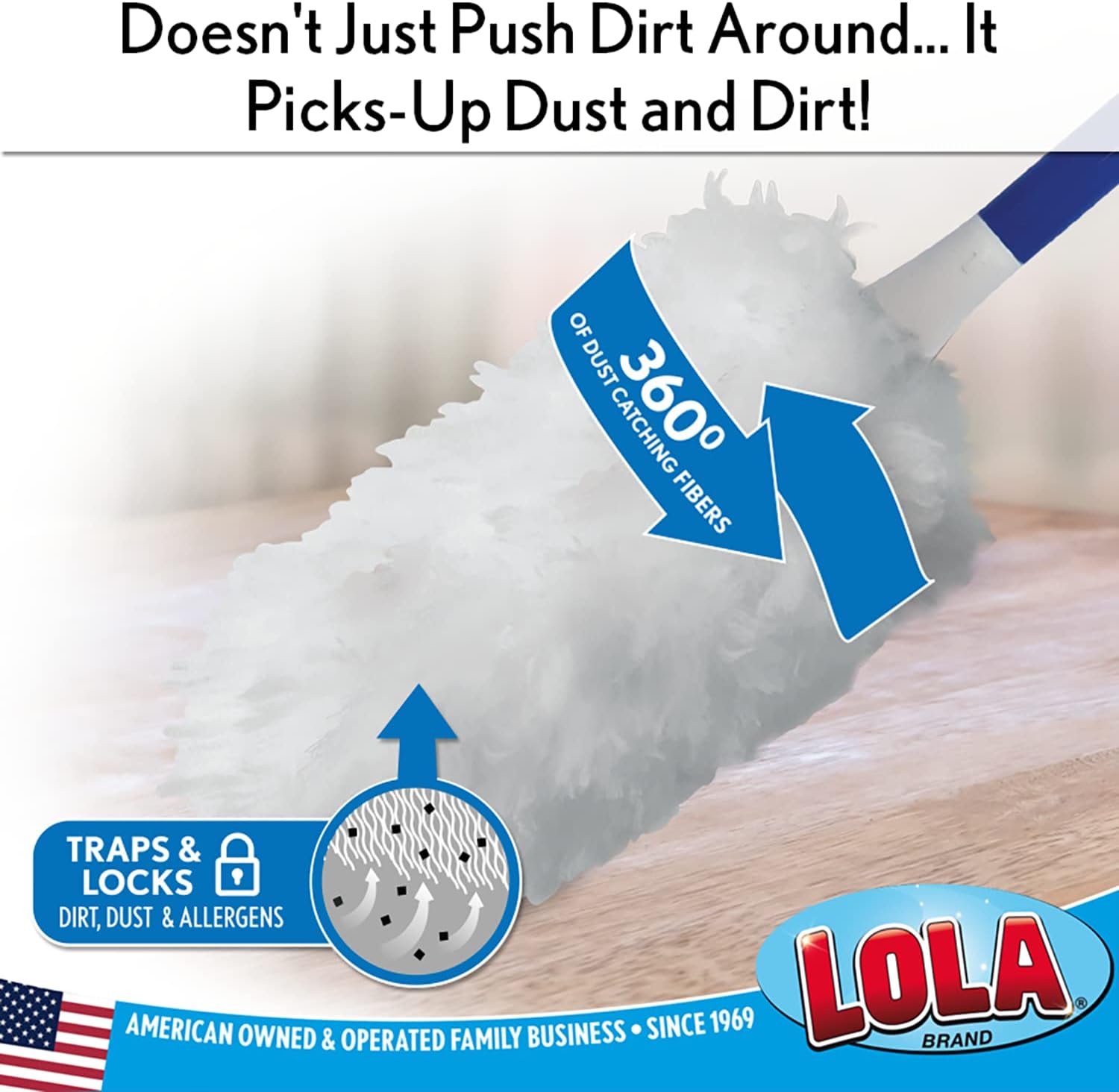 LOLA 360 Duster Refills, 60 Pack, Compatible & Comparable to Swiffer, Traps & Locks More Dust Than Feather Dusters, Attach - Clean - Toss